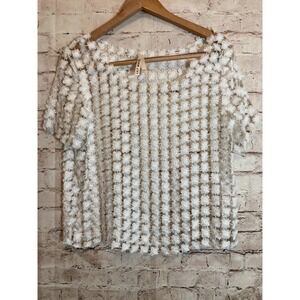 Lily White Top Womens Medium White All Over Embroidered Flowers Cottage Prairie